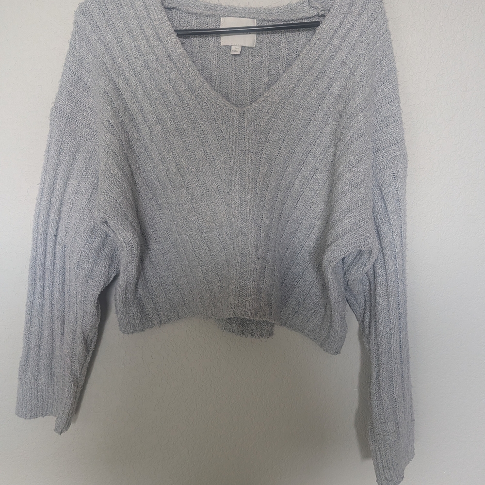Pink Rose Light Gray V-Neck Sweater